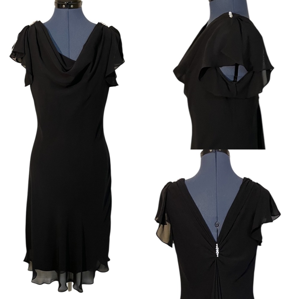Vtg Black Embellished‎ Cowl Neck Ruffle Sleeve Layered Dress Whimsigoth Y2K 12